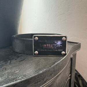 Louis Vuitton Inventeur Graphite Black Mens Belt 95/38 Box Frame Buckle SHW